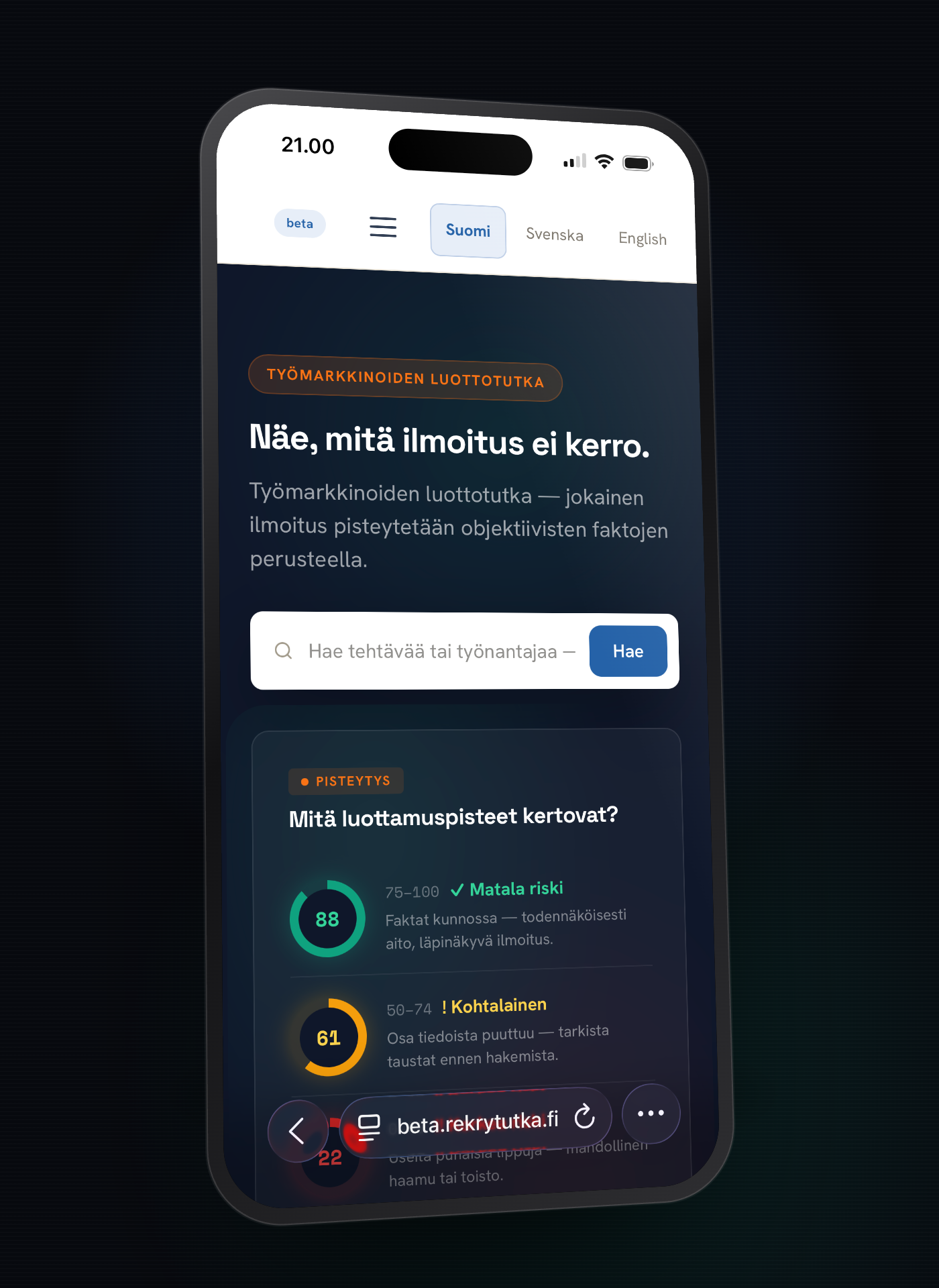 Rekrytutka — trust scores for Finnish job listings